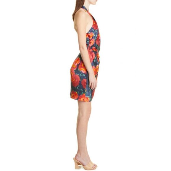 CINQ À SEPT 'Trini' Floral-Print Satin Halter Mini-Dress, Navy Multi - Picture 4 of 5
